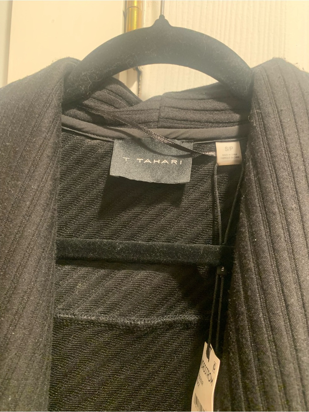 Tahari Black Ribbed Open-Front Trench Coat - Picture 3 of 3